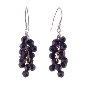 Black Bicone Crystal Drop Dangle Sterling Silver Hook Earrings 1 1/2" NWOT